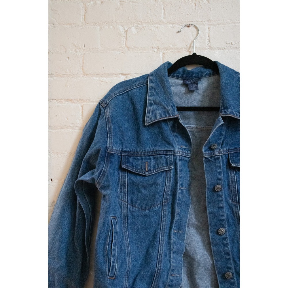 The Blues Vintage Denim Trucker Jacket Medium Wash 100% Cotton Mens Small S